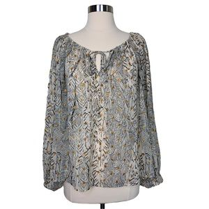 Love Stitch Metallic Polka Dot Keyhole Boho Peasant Sleeve SemiSheer Blouse Top